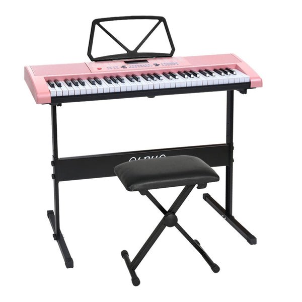 Alpha 61 Keys Electronic Piano Keyboard Digital Electric W/ Stand Stool Pink Electronic Keyboards