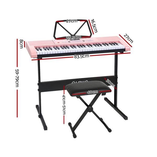 Alpha 61 Keys Electronic Piano Keyboard Digital Electric W/ Stand Stool Pink Electronic Keyboards