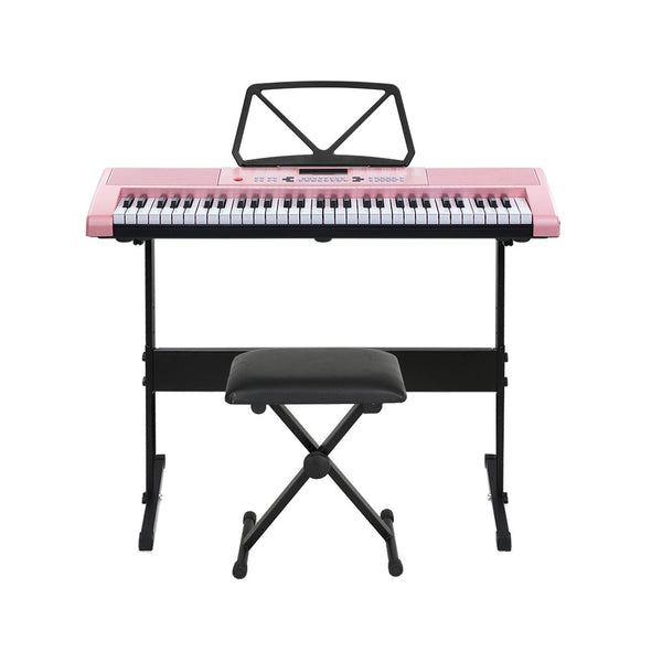 Alpha 61 Keys Electronic Piano Keyboard Digital Electric W/ Stand Stool Pink Electronic Keyboards