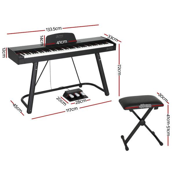 Alpha 88 Keys Electronic Piano Keyboard Digital Electric W/ Stand Stool Weighted Electronic Keyboards