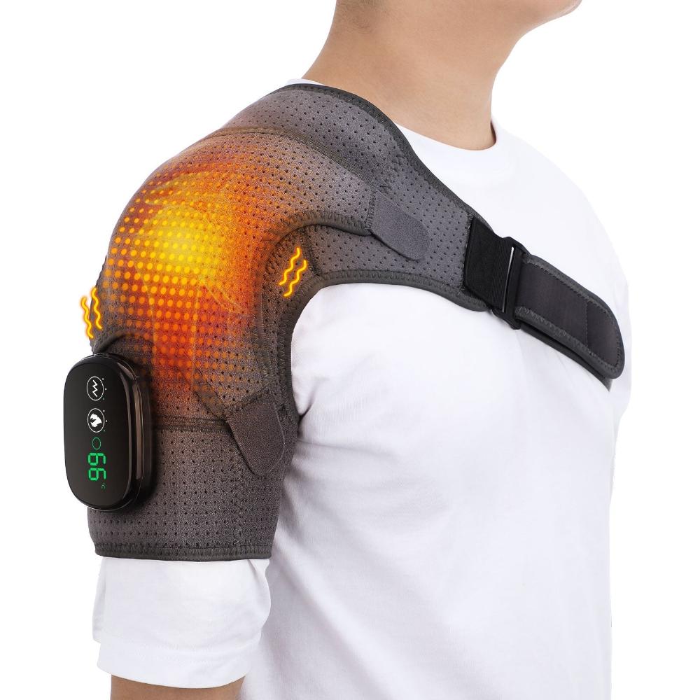 Electric Heating Shoulder Brace With Led Display And Vibration Massage Support Massagers