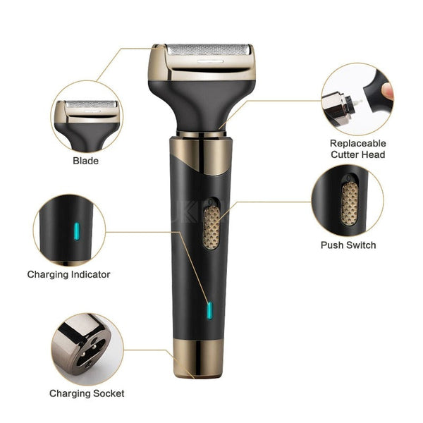Electric Razor For Men Rechargeable Beard Nose Hair Face Trimmer Rotary Usb Groomer Waterproof Wet Dry 4 In 1 Shavers