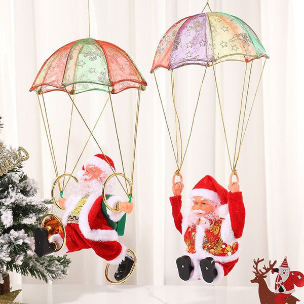 Electric Santa Claus With Parachute Christmas Tree Hanging Ornaments Xmas Gift Seasonal Decorations
