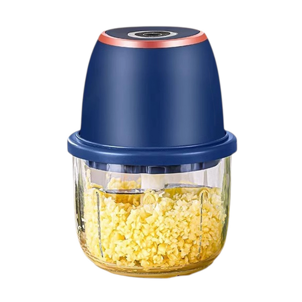 Electric Mini Garlic Chopper With Glass Bowl Usb Rechargeable 6 Blades Large Capacity(Blue) Choppers