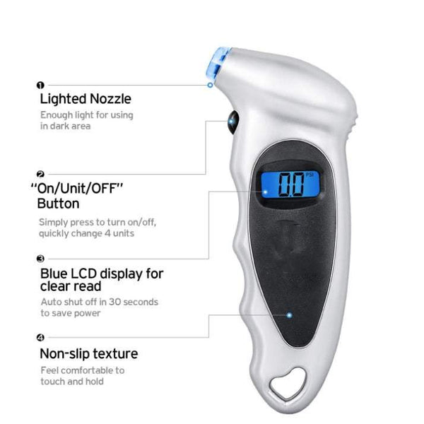 Test Measure Equipment Electronic Digital Tire Pressure Gauge 150 Psi 4 Settings Car Truck Bicycle Backlit Tyre Accessories
