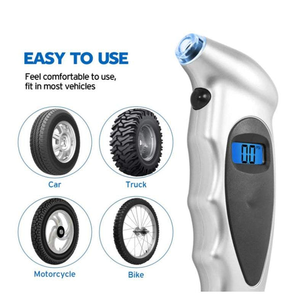 Test Measure Equipment Electronic Digital Tire Pressure Gauge 150 Psi 4 Settings Car Truck Bicycle Backlit