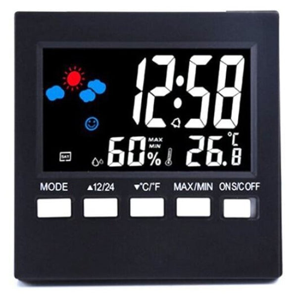 Electronic Dry Wet Thermometer Indoor High Accuracy Temperature Humidity Acoustic Sensor Clock Black