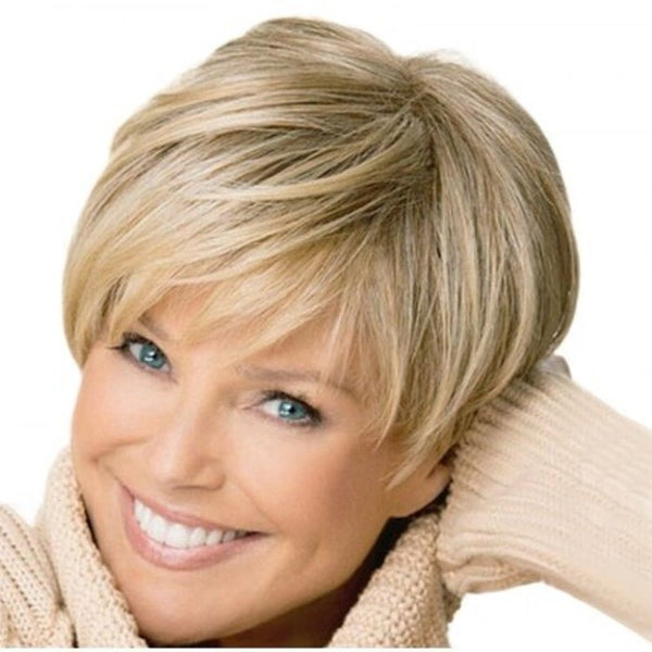 Elegant Gradient Ramp Short Straight Wig Champagne Gold Wigs Facial Hair