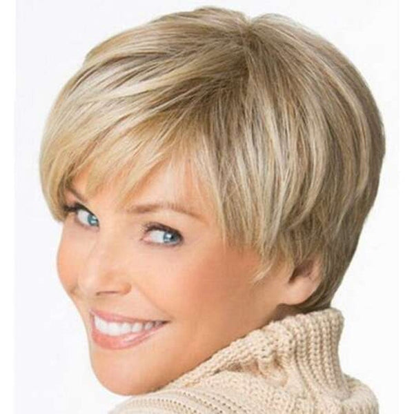 Elegant Gradient Ramp Short Straight Wig Champagne Gold Wigs Facial Hair
