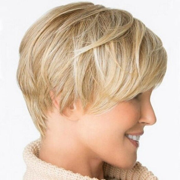 Elegant Gradient Ramp Short Straight Wig Champagne Gold Wigs Facial Hair