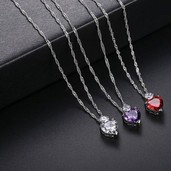 Elegant Love Heart Pendant Women Necklace Red One Size