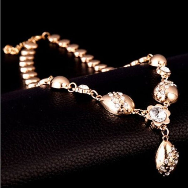 Elegant Water Drop Shape Jewelry Setnecklacebraceletearringsringfor Women Golden