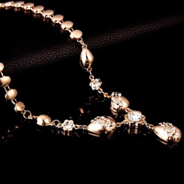 Elegant Water Drop Shape Jewelry Setnecklacebraceletearringsringfor Women Golden