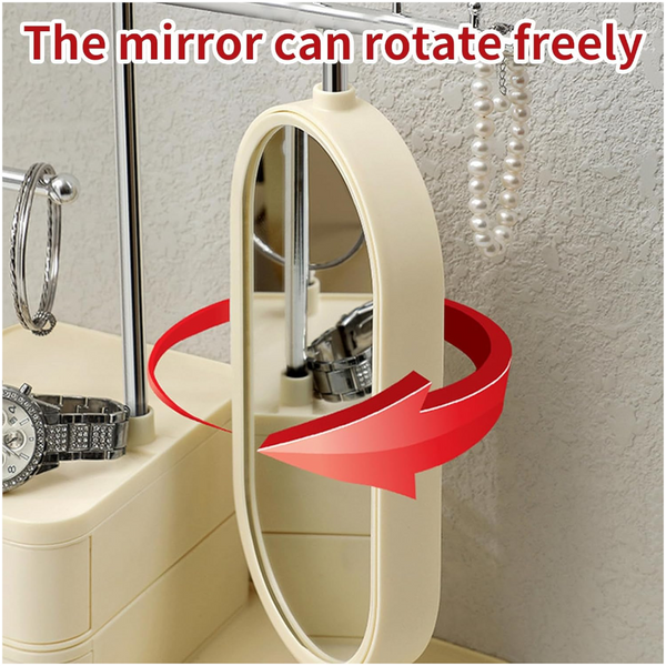 Elegant Cream Color Jewelry Organizer With Mirror Multi Layer Stand (25X15x37.5Cm) Storage & Display