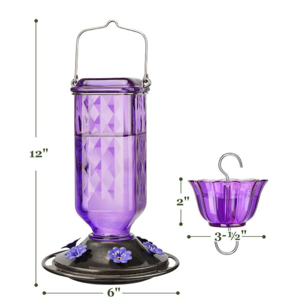 Elegant Hanging Hummingbird Feeder Decorative Glass Nectar Bottle With Ant Moat 6 Feeding Ports(Blue) Feeders