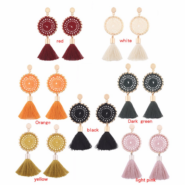 Veile Studios Elegant Paisley Inspired Embroidery Long Tassel Earrings