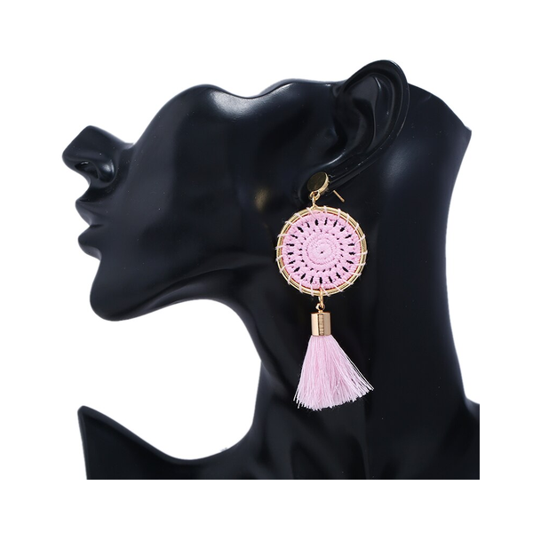 Veile Studios Elegant Paisley Inspired Embroidery Long Tassel Earrings