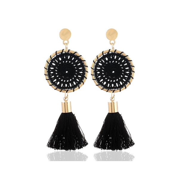 Veile Studios Elegant Paisley Inspired Embroidery Long Tassel Earrings