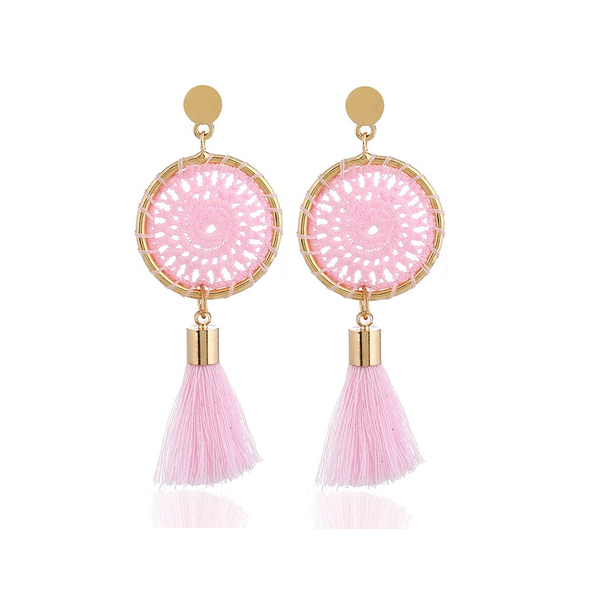 Veile Studios Elegant Paisley Inspired Embroidery Long Tassel Earrings