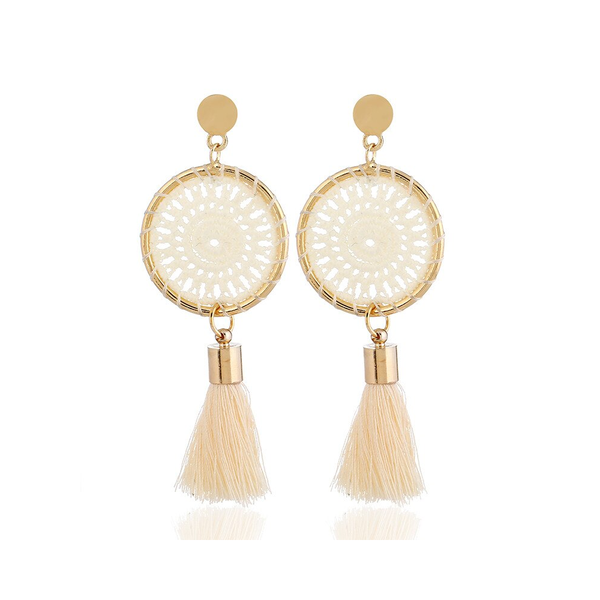 Veile Studios Elegant Paisley Inspired Embroidery Long Tassel Earrings