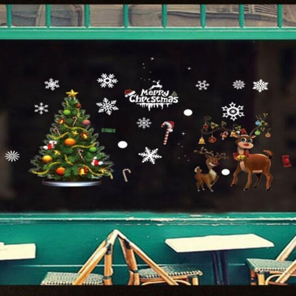 Elk Christmas Tree Snowflakes Electrostatic Window Decoration Removable Sticker Multi A 35X50x2cm