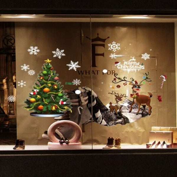 Elk Christmas Tree Snowflakes Electrostatic Window Decoration Removable Sticker Multi A 35X50x2cm
