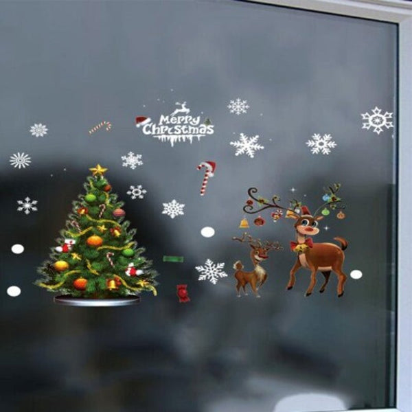Elk Christmas Tree Static Window Background Decoration Removable Sticker Multi A 35X50x2cm