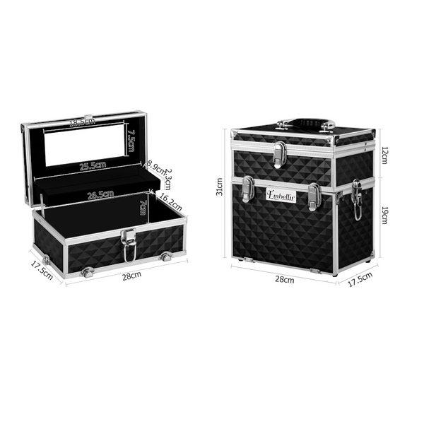 Embellir Portable Cosmetic Beauty Makeup Carry Case With Mirror Diamond Black Makeup Bags & Cases