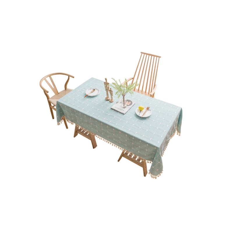 Embroidery Lattice Tassel Tablecloth Cotton Linen Washable Cover Green Table Cloths