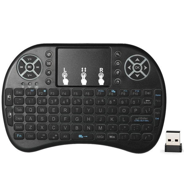 English Version Backlit 2.4Ghz Wireless Backlight Qwerty Keyboard Air Mouse Touchpad Handheld Remote Control Black