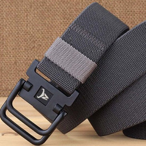 Double Buckle Stretch Durable Weaving Nylon Elastic Belt Smokey Gray