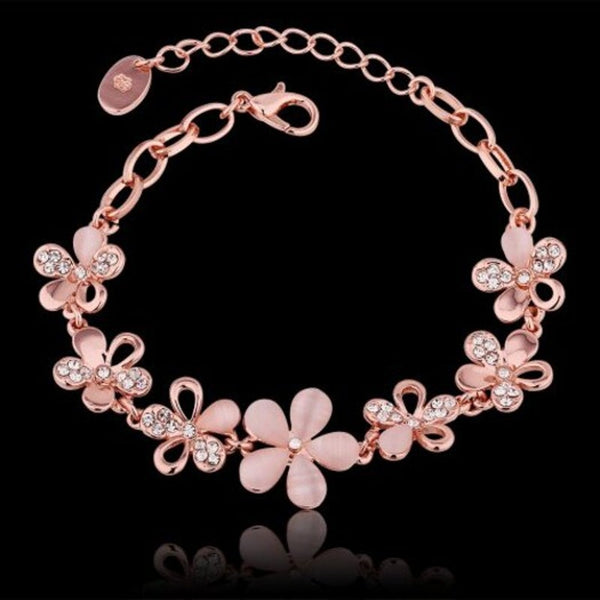 Veile Studios Environmental Protection Rose Gold Flower Czech Diamond Lady Bracelet Bracelets