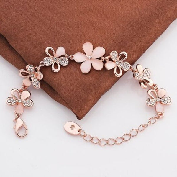 Veile Studios Environmental Protection Rose Gold Flower Czech Diamond Lady Bracelet Bracelets