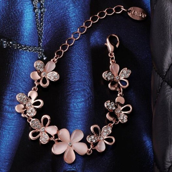 Veile Studios Environmental Protection Rose Gold Flower Czech Diamond Lady Bracelet Bracelets