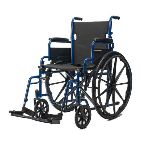 Equipmed Portable Wheelchair 24 Inch Folding Lightweight Chair,136Kg Capacity Mobility. Blue