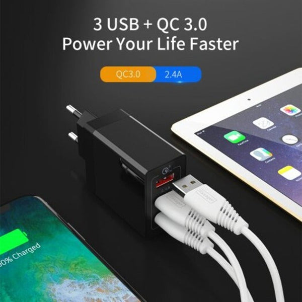 30W Quick Charge 3.0 Usb Charger Qc3.0 Fast Charging Mobile Phone For Iphone Samsung Black