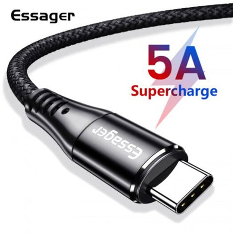 5A Usb Type C Cable For Huawei Mate 20 P30 P20 Pro Lite Cord Fast Charge Sync Data Black 0.6M