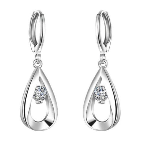 European And American Style Fashion Simple Water Zircon Silver Earrings