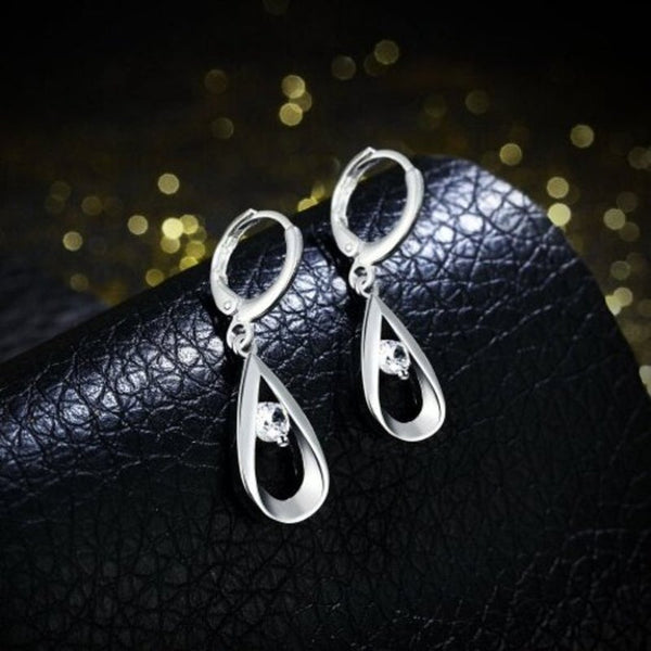 European American Style Fashion Simple Water Drop Zircon Silver Earrings