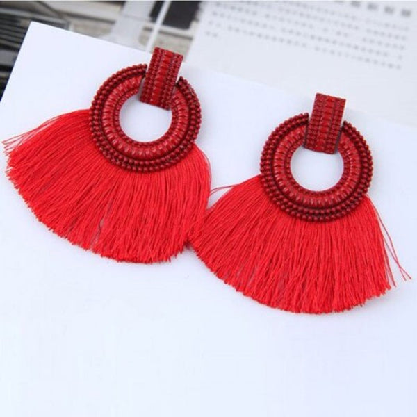 Veile Studios Style Fashion Metal Simple Circle Exaggerated Tassel Drop Red 1 Pair Earrings
