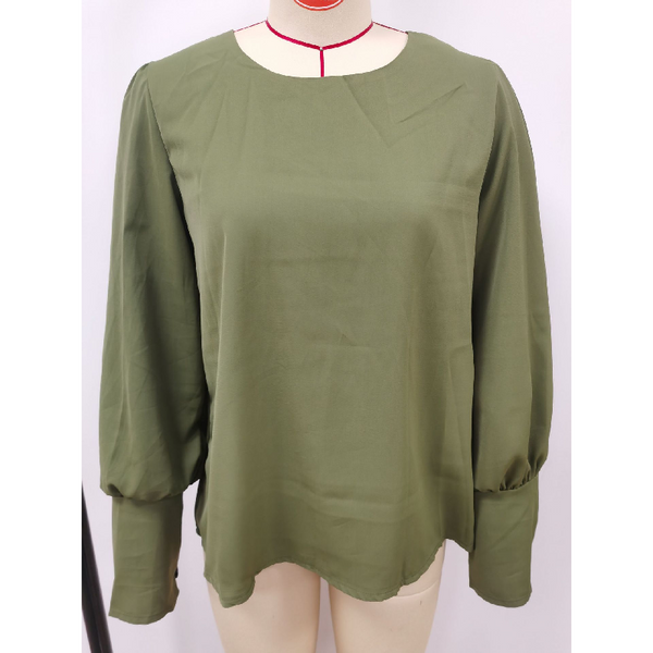 Tops European American Long Sleeve Button Solid Color Casual Shirt