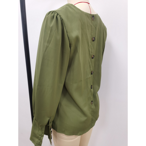 Tops European American Long Sleeve Button Solid Color Casual Shirt