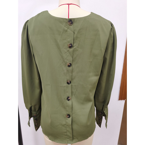 Tops European American Long Sleeve Button Solid Color Casual Shirt