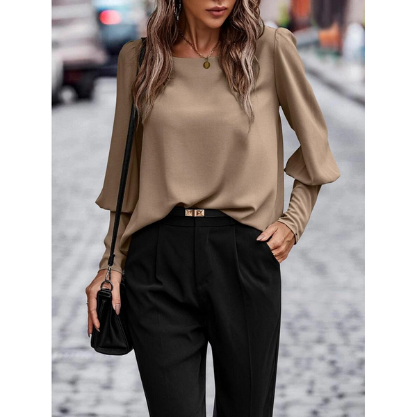 Tops European American Long Sleeve Button Solid Color Casual Shirt