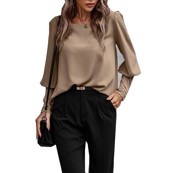 Tops European American Long Sleeve Button Solid Color Casual Shirt