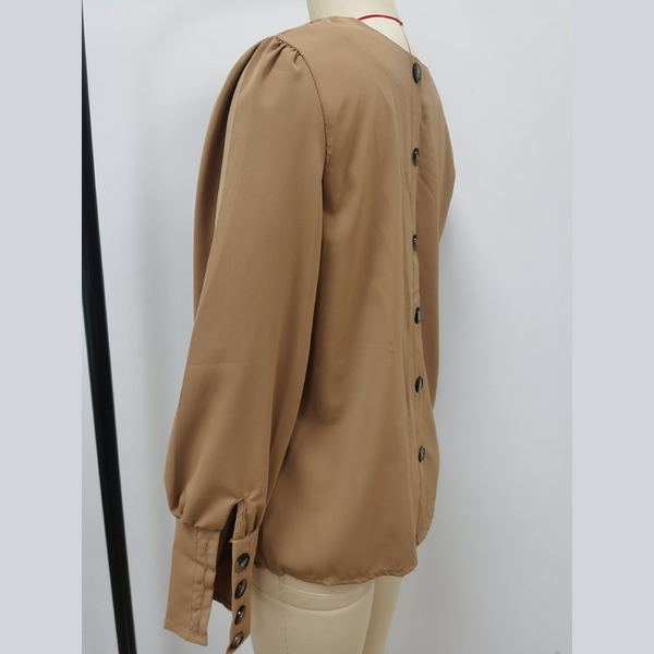 Tops European American Long Sleeve Button Solid Color Casual Shirt