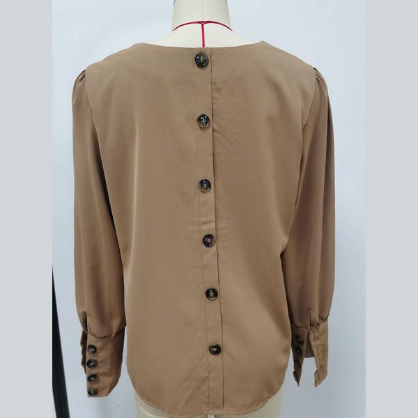 European And American Long Sleeve Button Solid Color Casual Shirt