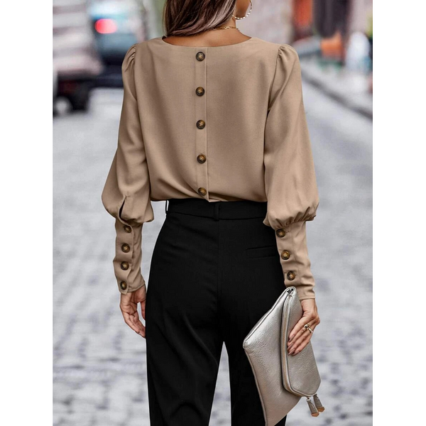 Tops European American Long Sleeve Button Solid Color Casual Shirt