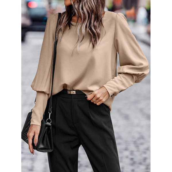 And American Long Sleeve Button Solid Color Casual Shirt Tops