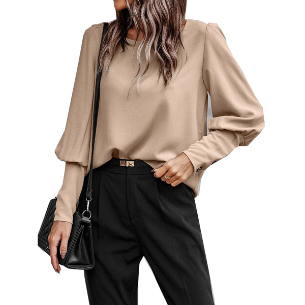 Tops European American Long Sleeve Button Solid Color Casual Shirt